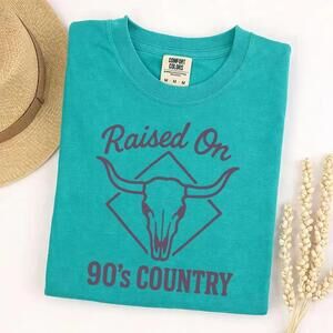 S Raised On 90S Country T-Shirt, Western Bull Skull Tee, Retro Country